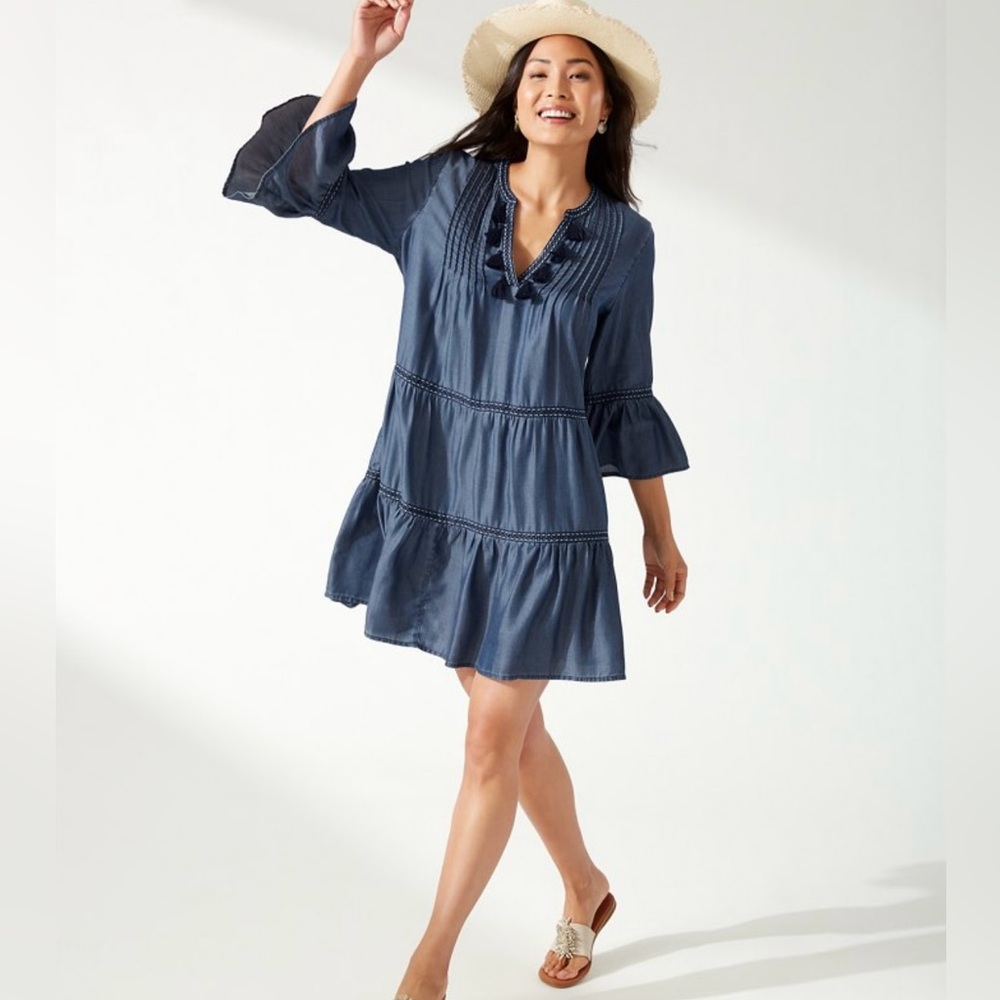 Tommy Bahama Chambray Embroidered Dress